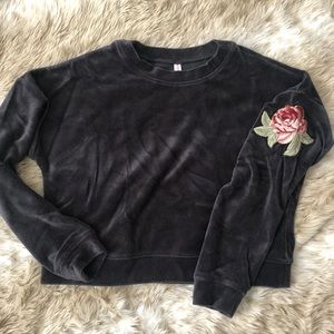 Crewneck Top with Embroidered Flower